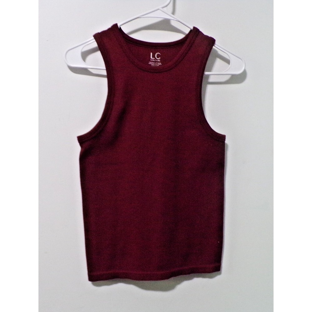 LC Couture Maroon Pull Over Ribbed Tank Top Size Small 100% Polyester Wide Strap